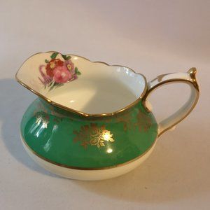 Gorgeous Vintage Fine Bona China Paragon Creamer, Green with Gold Accents Floral